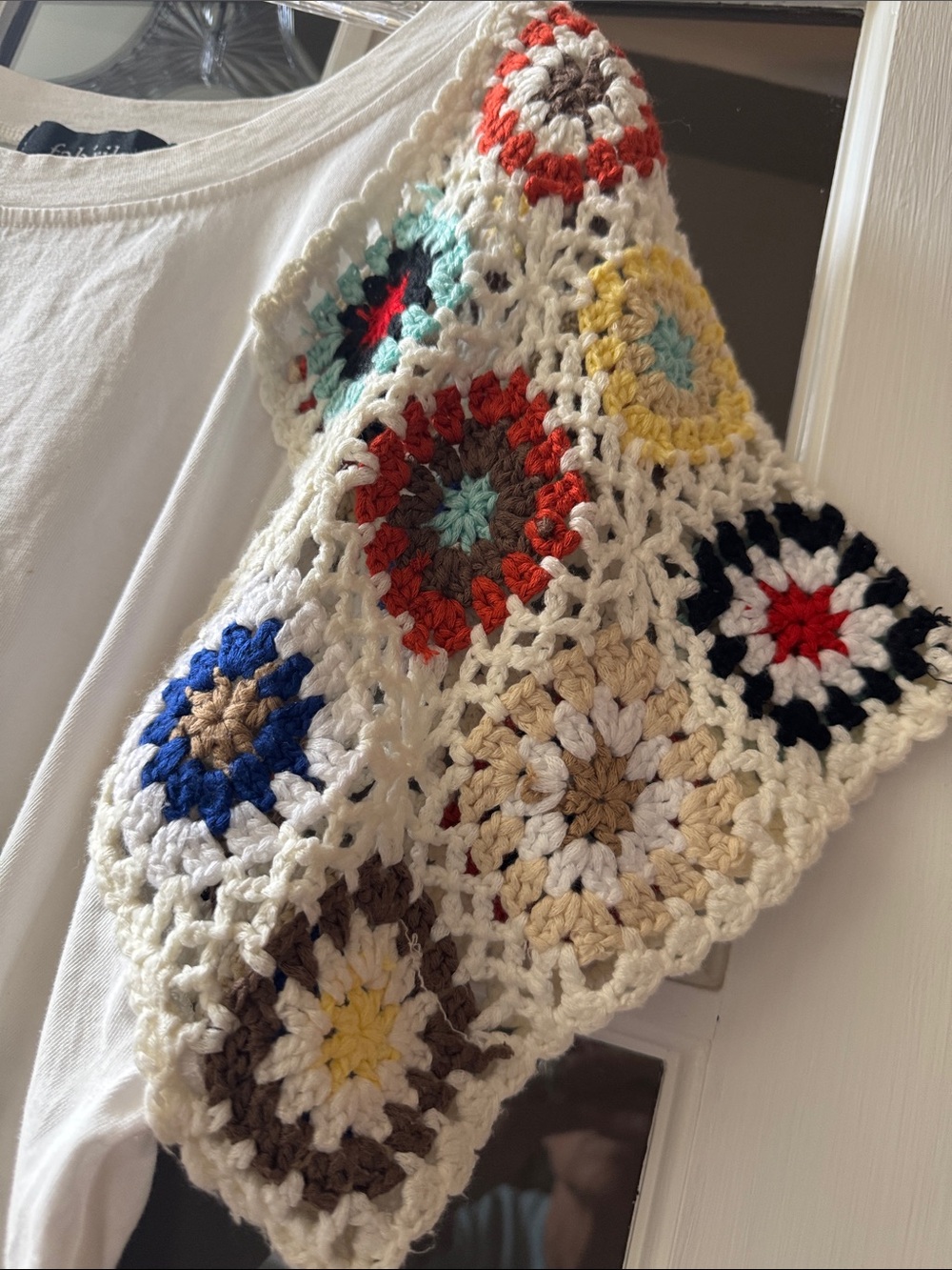 fab'rik White Tee with Multicolor Crochet Granny-Square Sleeves - Picture 3 of 3